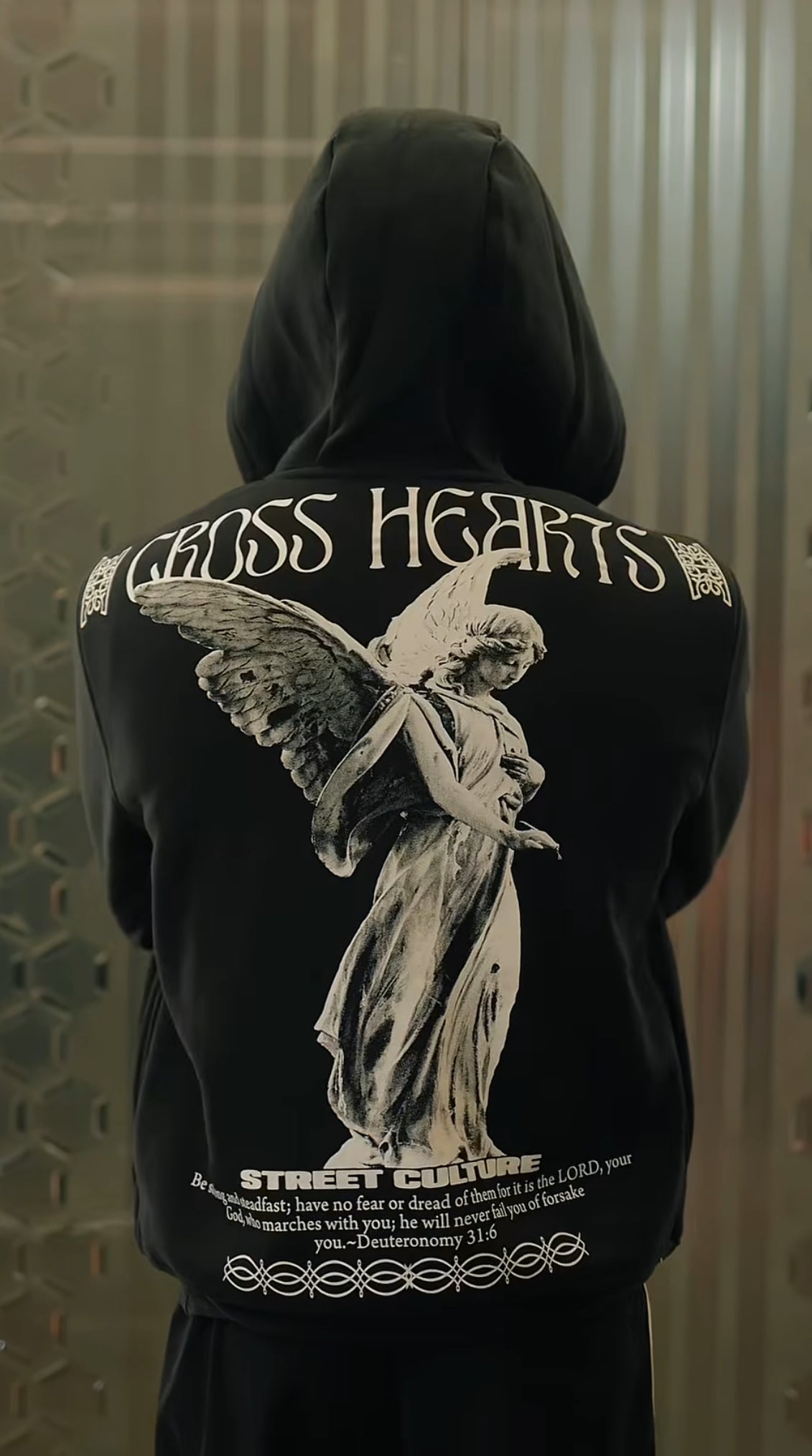 Divine Protection Cross Hearts Angel Graphic Hoodie